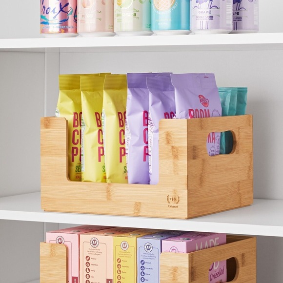 The Home Edit Bamboo Open Front Small Storage and Organizing Bins 2 pack Netflix - Picture 3 of 7